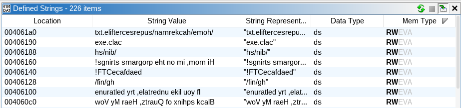 Ghidra: Defined Strings Image
